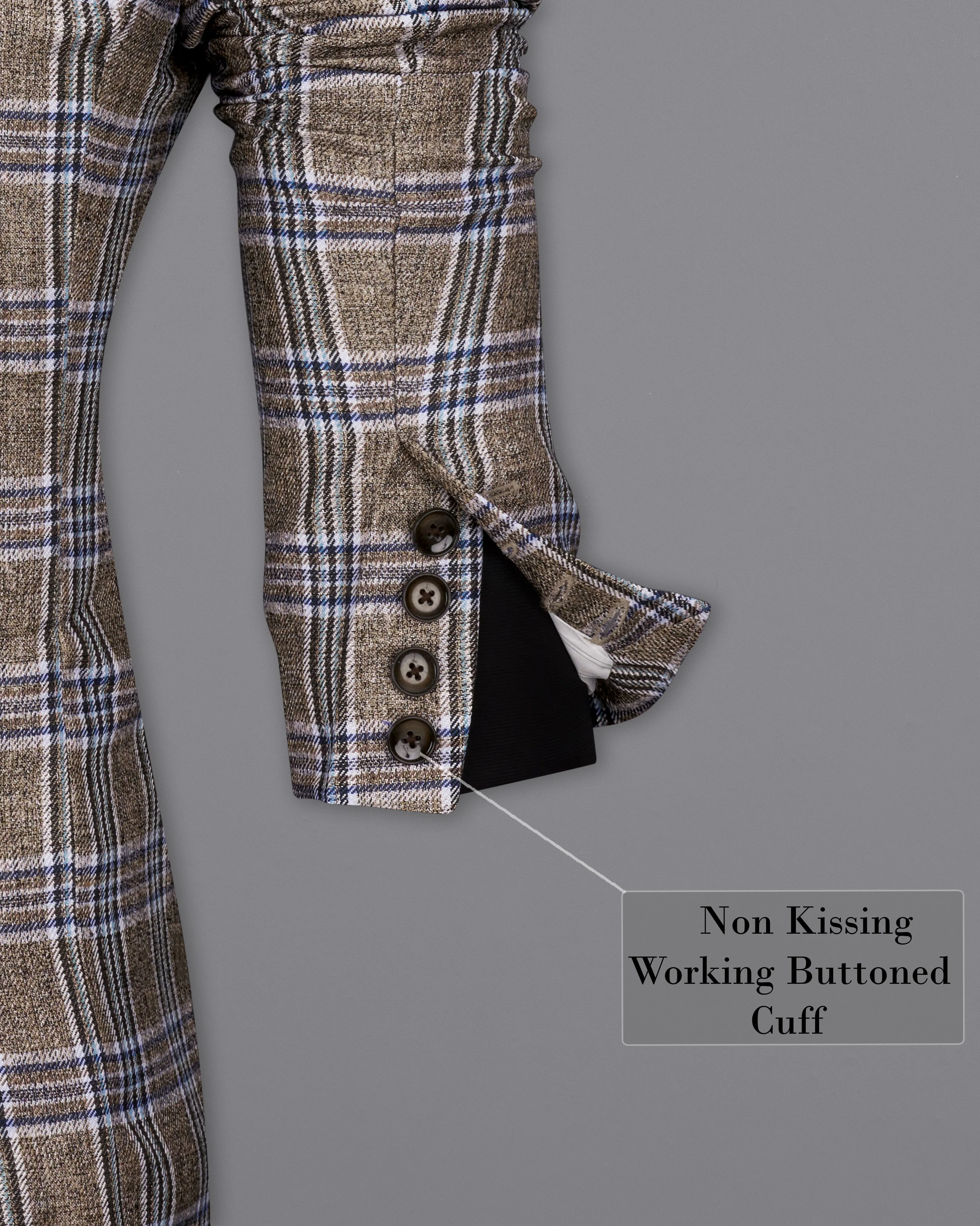 Shadow Brown with Rhino Blue Plaid Double Breasted Trench Coat