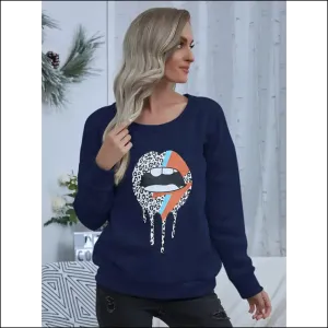 Shiny Lip Graphic Round Neck Sweatshirt