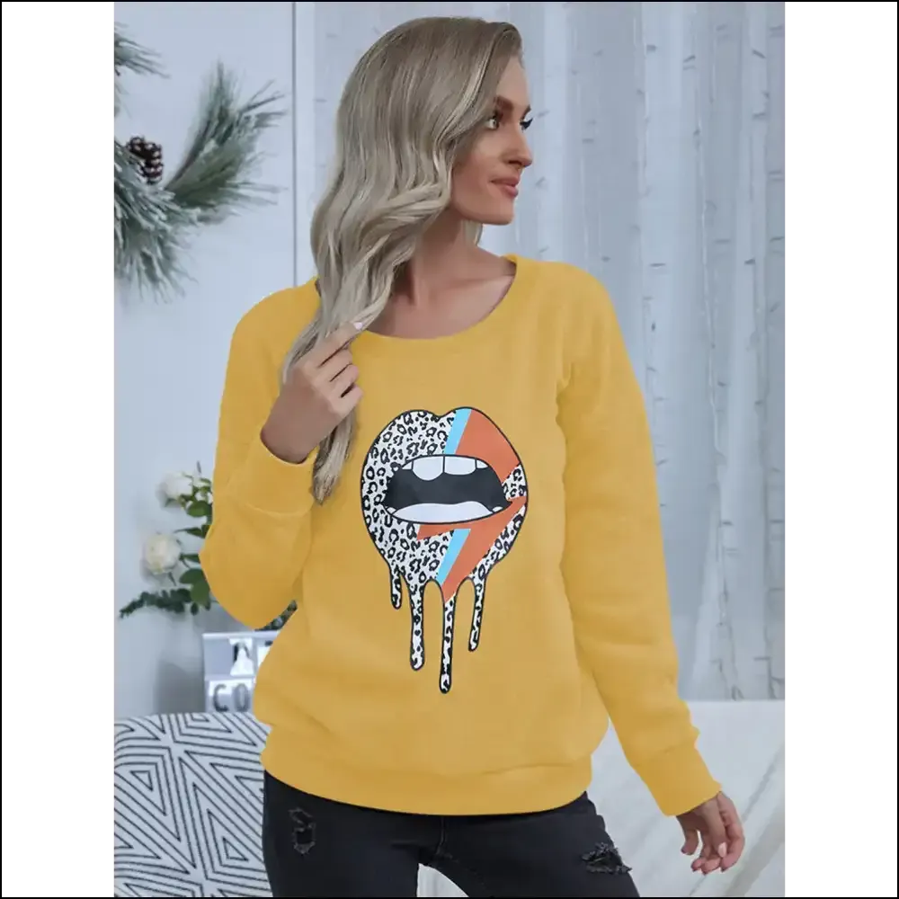 Shiny Lip Graphic Round Neck Sweatshirt