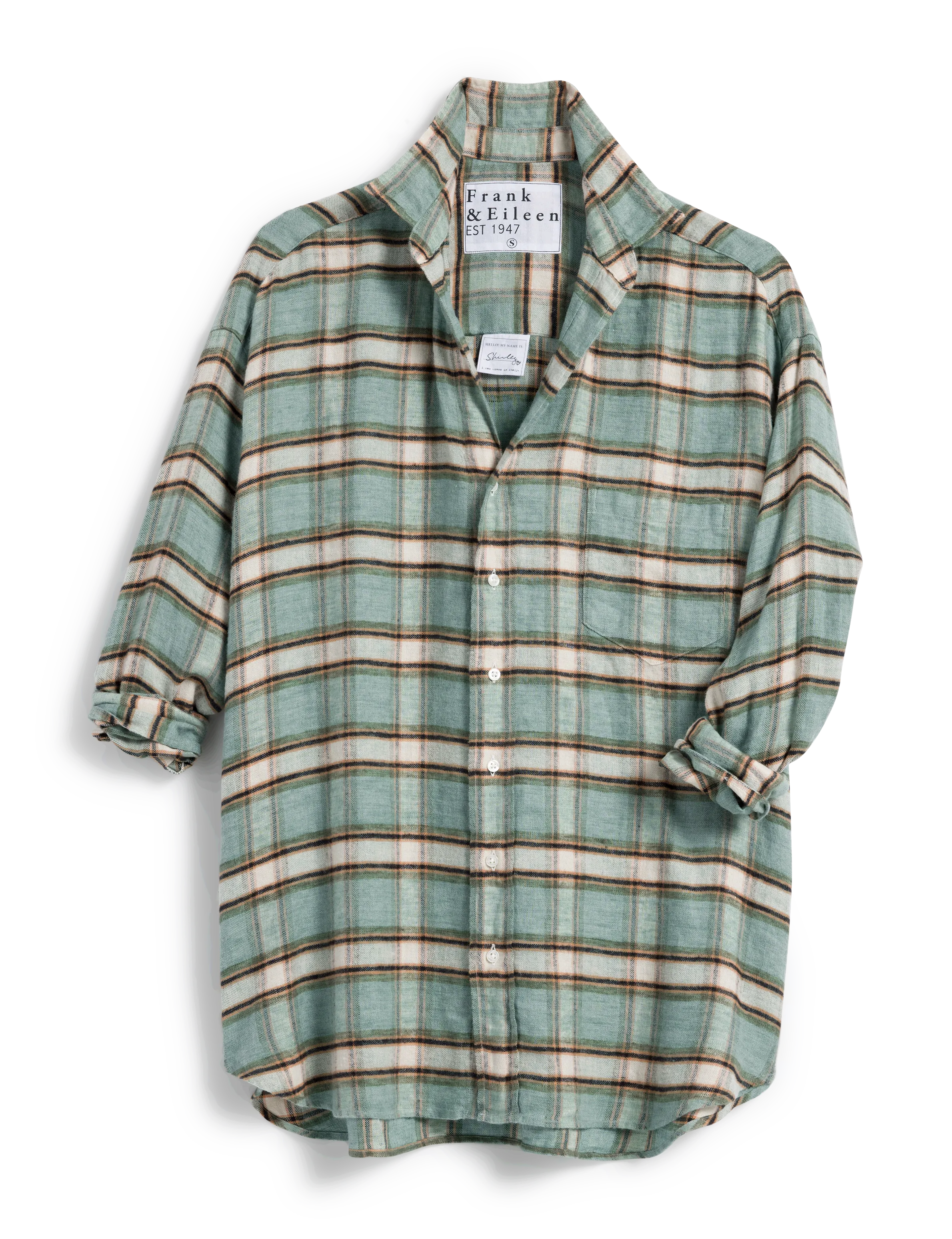 SHIRLEY Green and Sand with Black Plaid, Flannel Linen