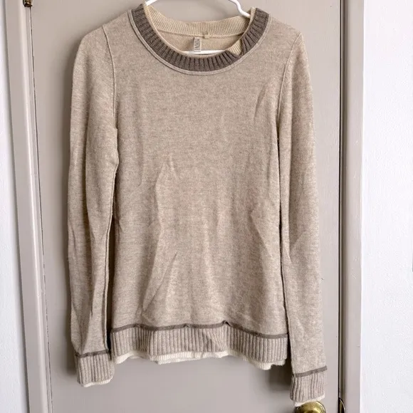 Shorn Cashmere Mixed Beige Textured Pullover Lightweight Sweater