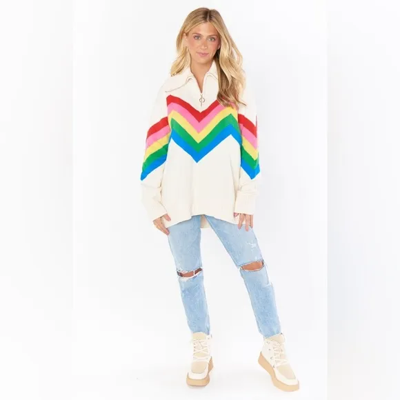 Show Me Your Mumu Weston Half Zip Pullover in Rainbow Slope Size Small