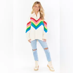 Show Me Your Mumu Weston Half Zip Pullover in Rainbow Slope Size Small