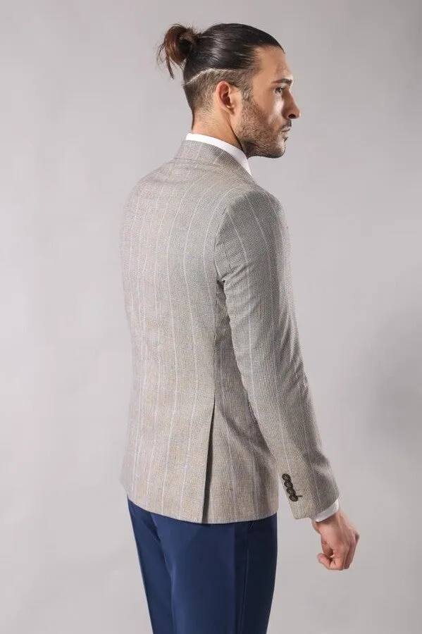 Single Button Plaid Cream Blazer - Wessi