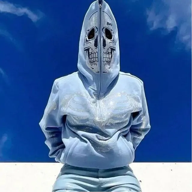 Skull Hood Rhinestone Skeleton Hoodie
