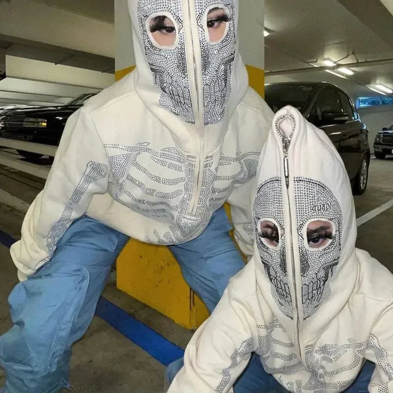 Skull Hood Rhinestone Skeleton Hoodie