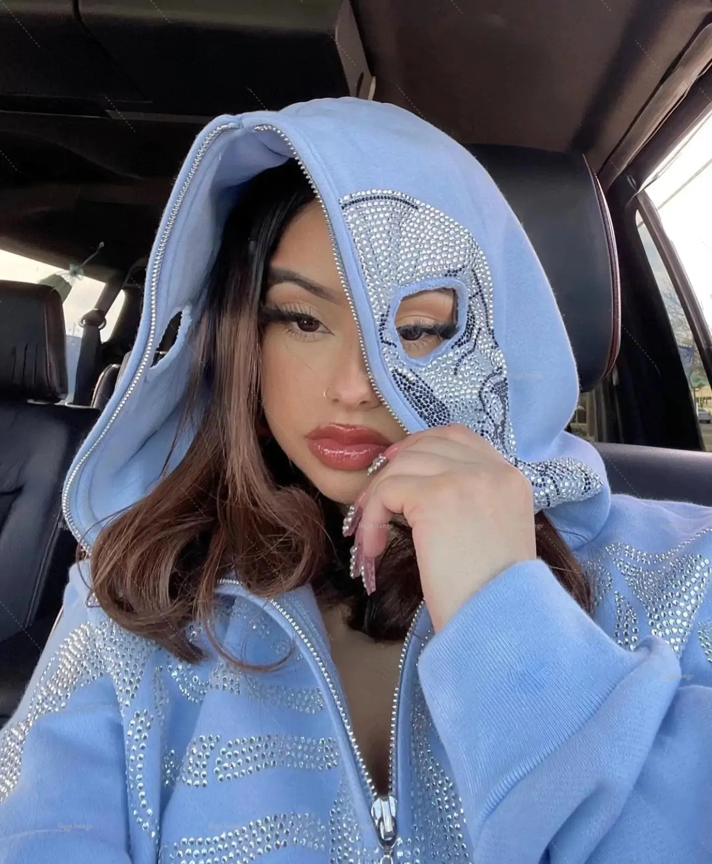 Skull Hood Rhinestone Skeleton Hoodie