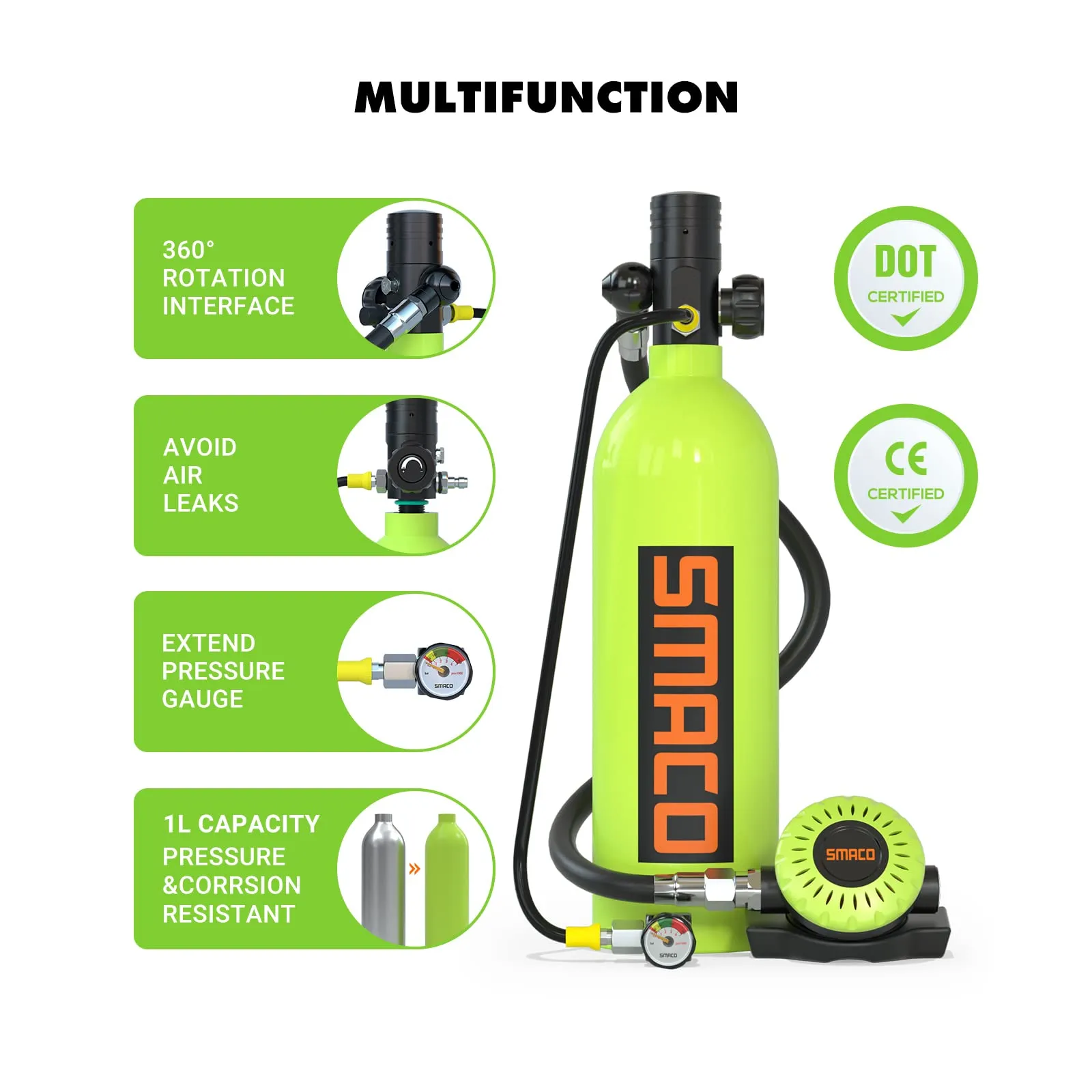 SMACO Scuba Tank Diving Gear for Diver 1L Mini Scuba Tank with 15-20 Minutes Small Emergency Backup Diving Tank Kit for Underwater Exploration Rescue Pony Bottle S400 Pro