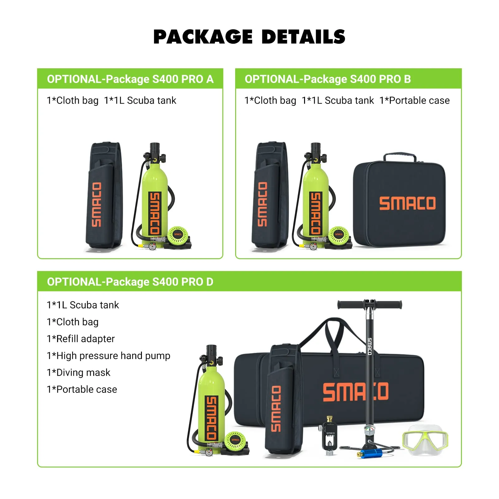 SMACO Scuba Tank Diving Gear for Diver 1L Mini Scuba Tank with 15-20 Minutes Small Emergency Backup Diving Tank Kit for Underwater Exploration Rescue Pony Bottle S400 Pro