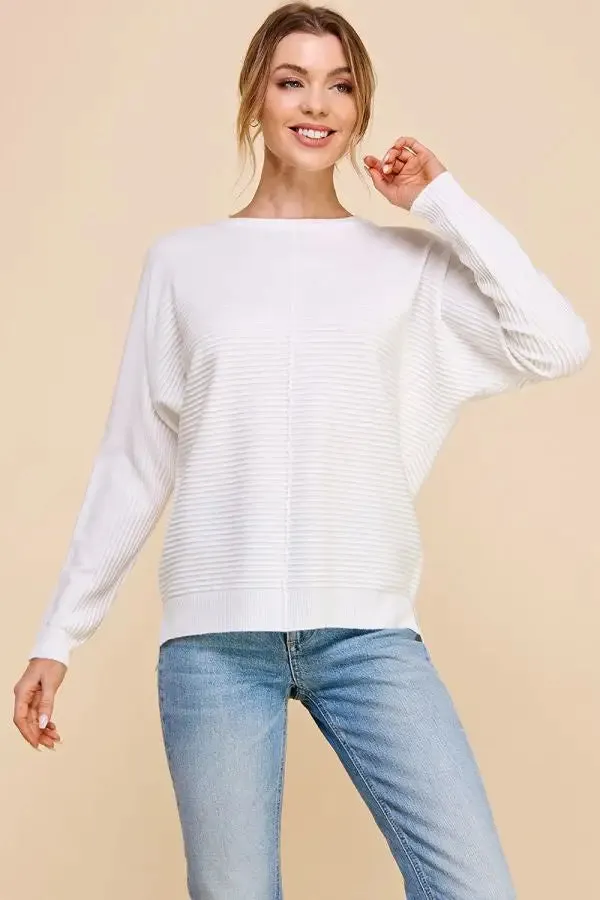 SOFT MIXED TEXTURE SWEETHEART FINE GAUGE PULLOVER DOLMAN