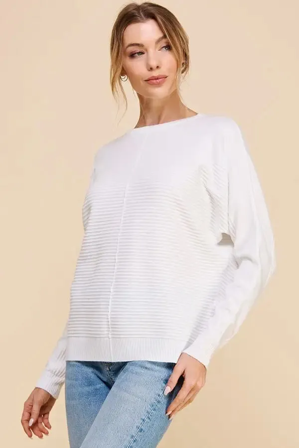 SOFT MIXED TEXTURE SWEETHEART FINE GAUGE PULLOVER DOLMAN
