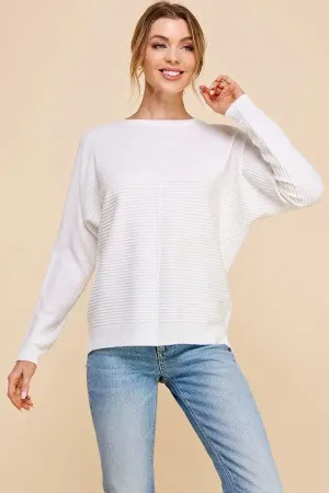 SOFT MIXED TEXTURE SWEETHEART FINE GAUGE PULLOVER DOLMAN