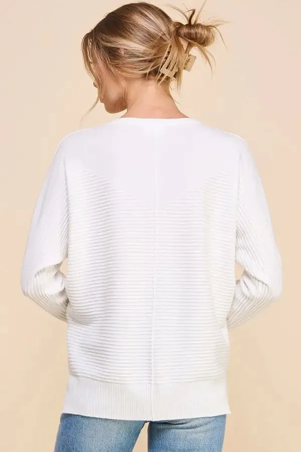 SOFT MIXED TEXTURE SWEETHEART FINE GAUGE PULLOVER DOLMAN