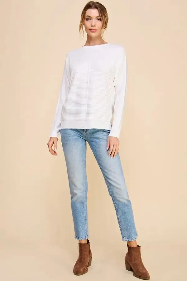 SOFT MIXED TEXTURE SWEETHEART FINE GAUGE PULLOVER DOLMAN