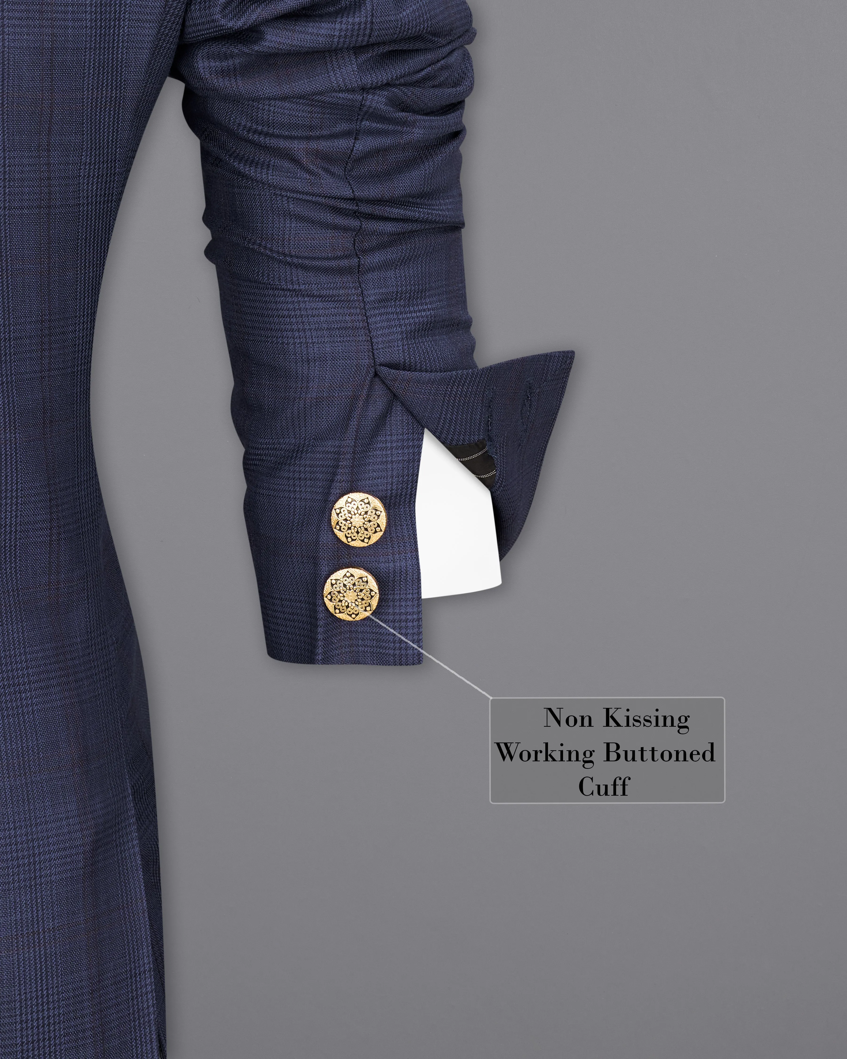 Spruce Blue Subtle Plaid Bandhgala Blazer