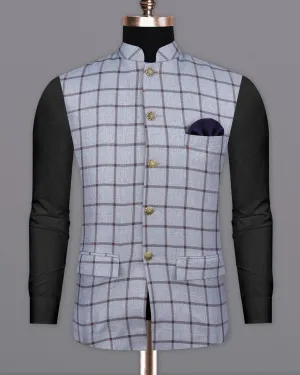 Spun Pearl Gray Checkered Bandhgala Nehru Jacket