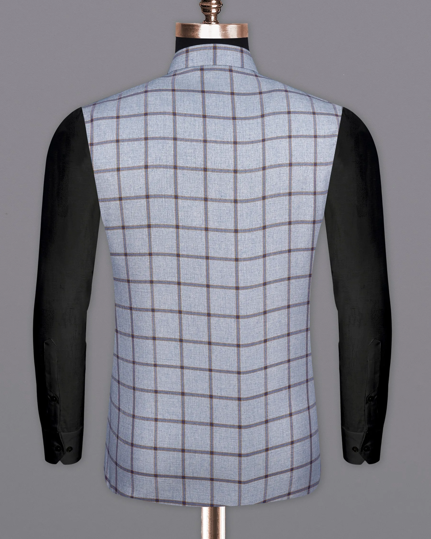 Spun Pearl Gray Checkered Bandhgala Nehru Jacket