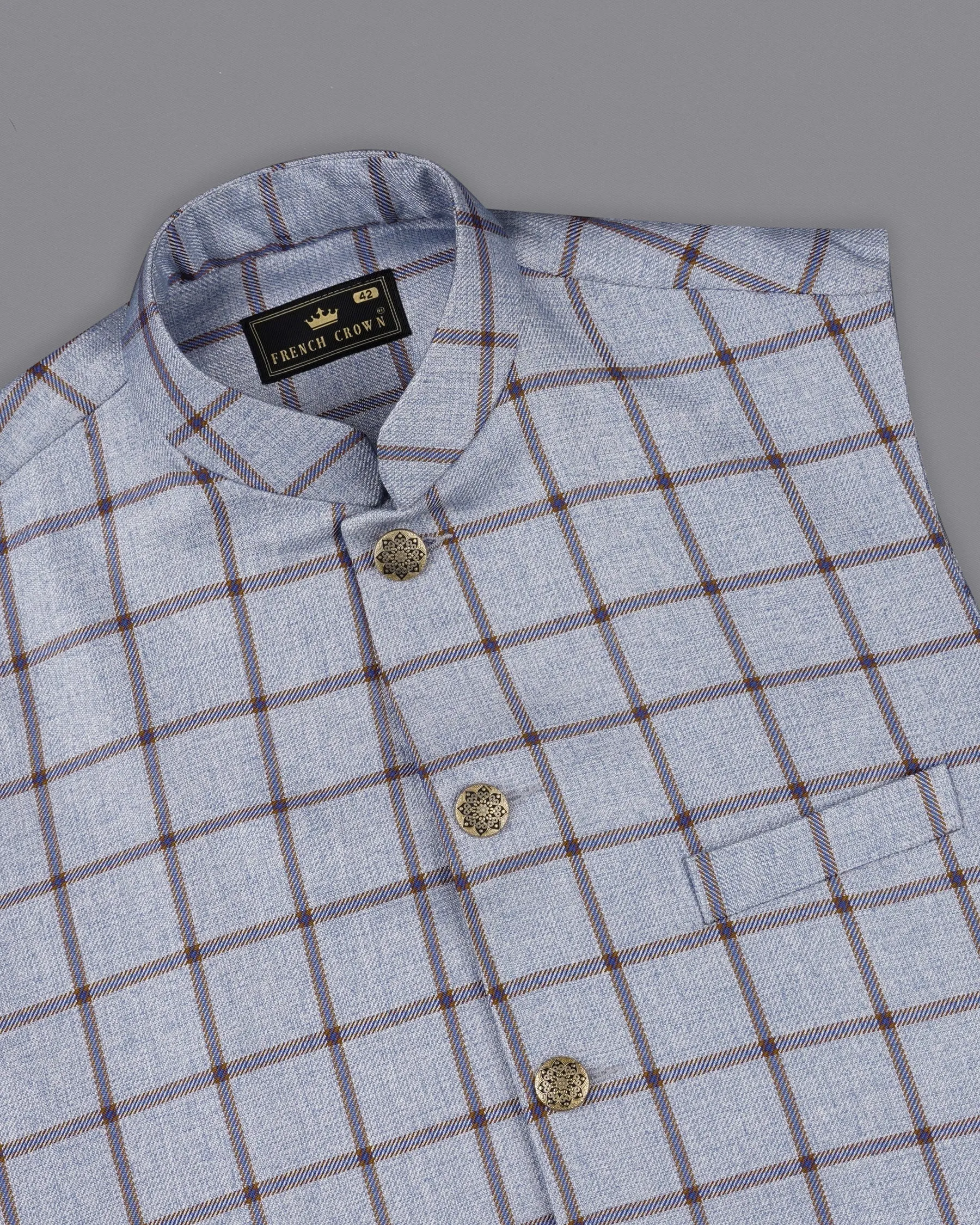 Spun Pearl Gray Checkered Bandhgala Nehru Jacket