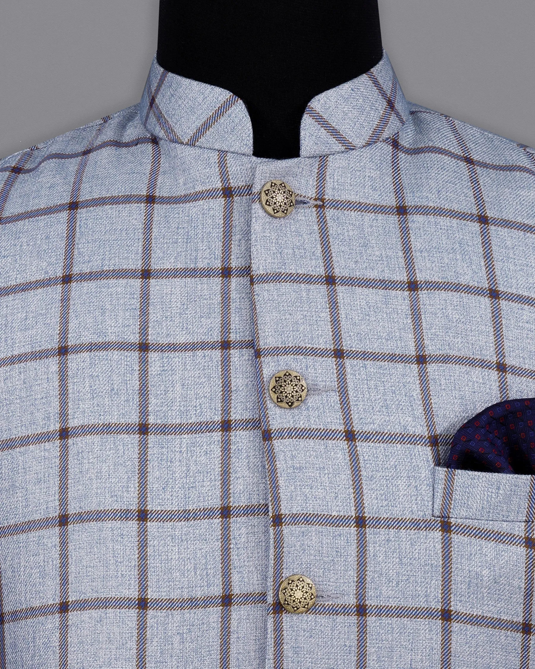 Spun Pearl Gray Checkered Bandhgala Nehru Jacket
