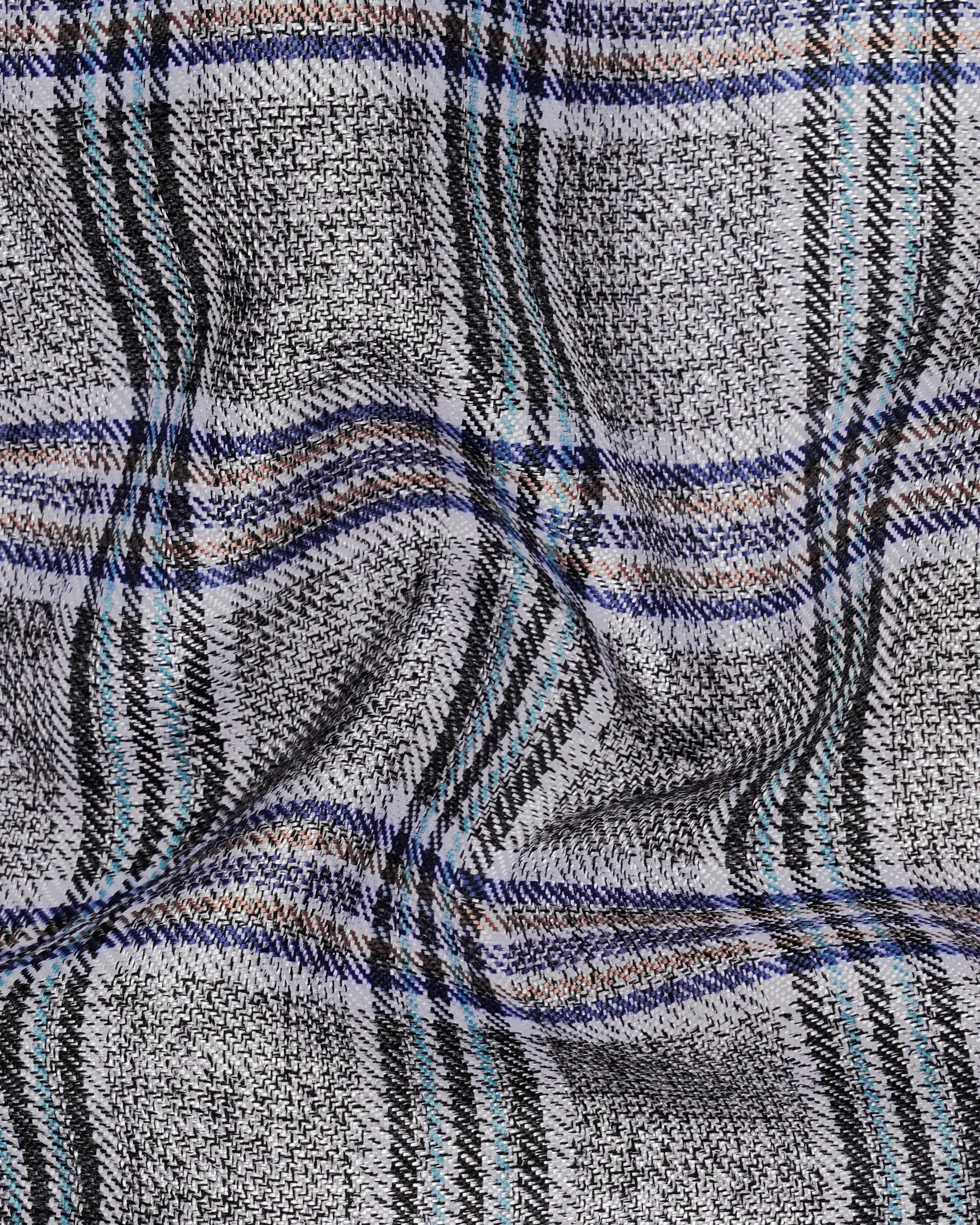 StarDust Gray with Martinique Blue Plaid Bandhgala Nehru Jacket