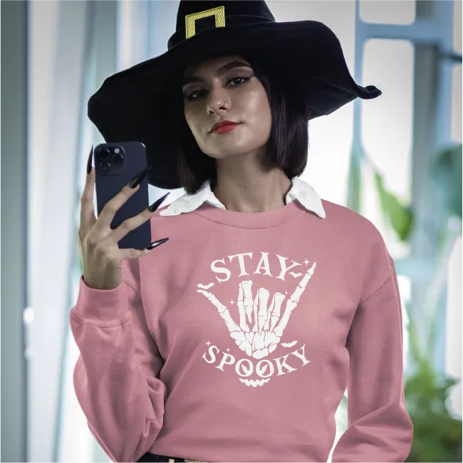 Stay Spooky Rock and Roll Hand Skeleton Hand Sweatshirt