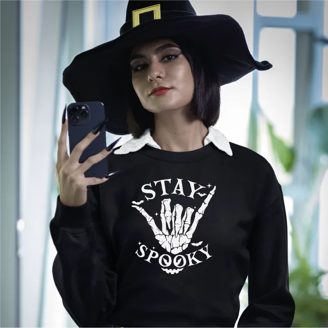 Stay Spooky Rock and Roll Hand Skeleton Hand Sweatshirt