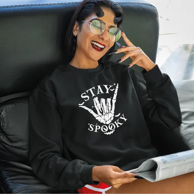 Stay Spooky Rock and Roll Hand Skeleton Hand Sweatshirt