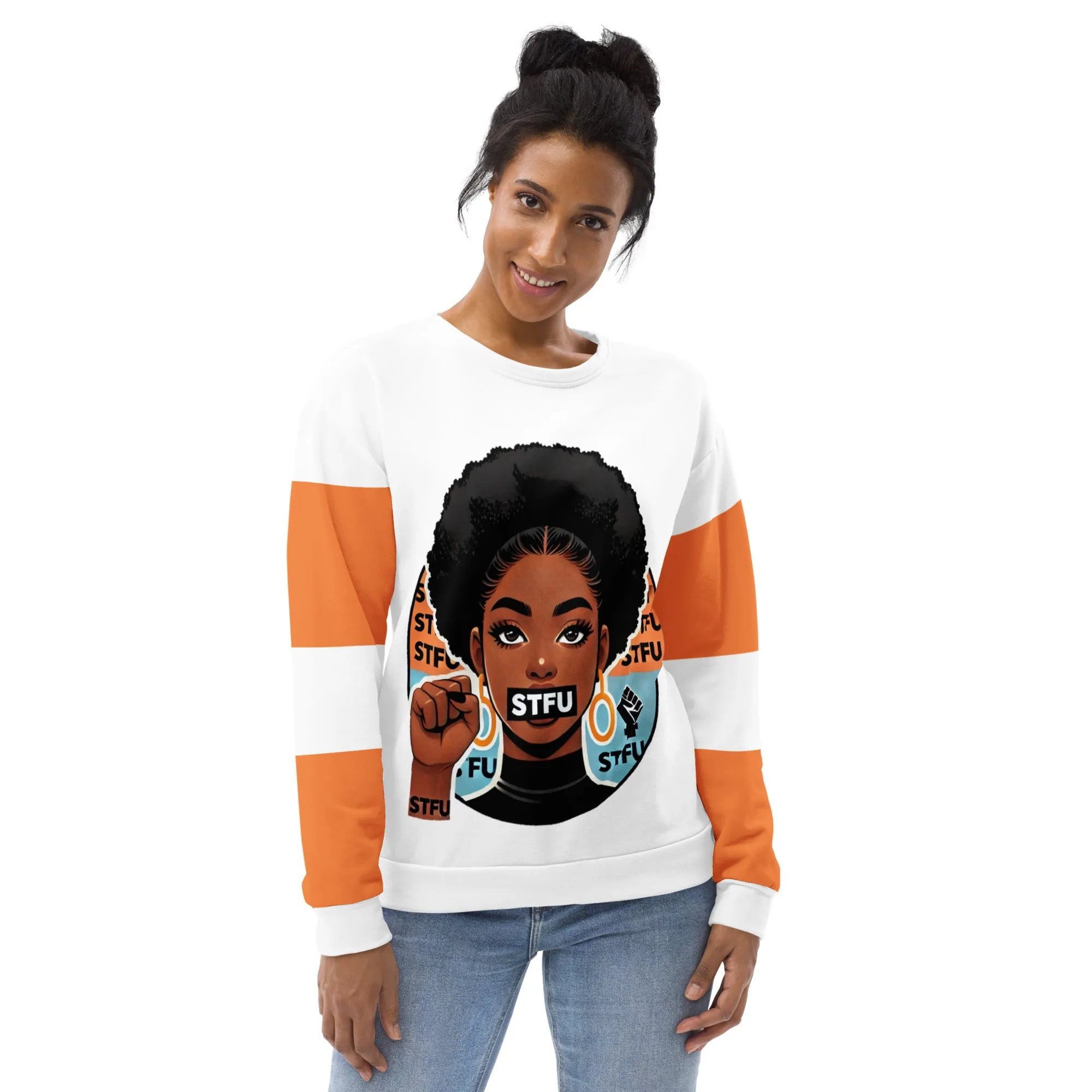 STFU Power Fist Unisex Sweatshirt - Stripes - Female