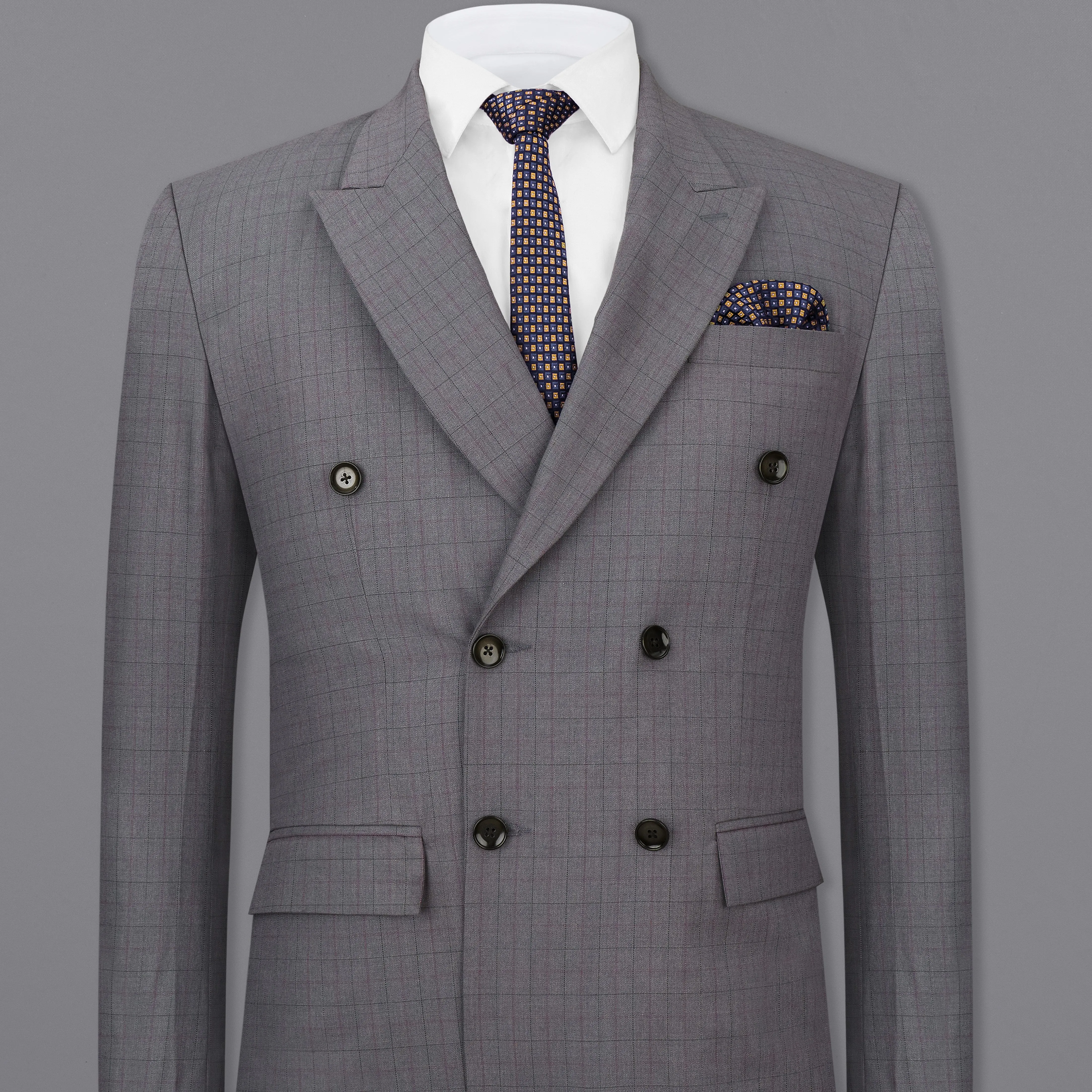 Storm Dust Gray Plaid Double Breasted Blazer