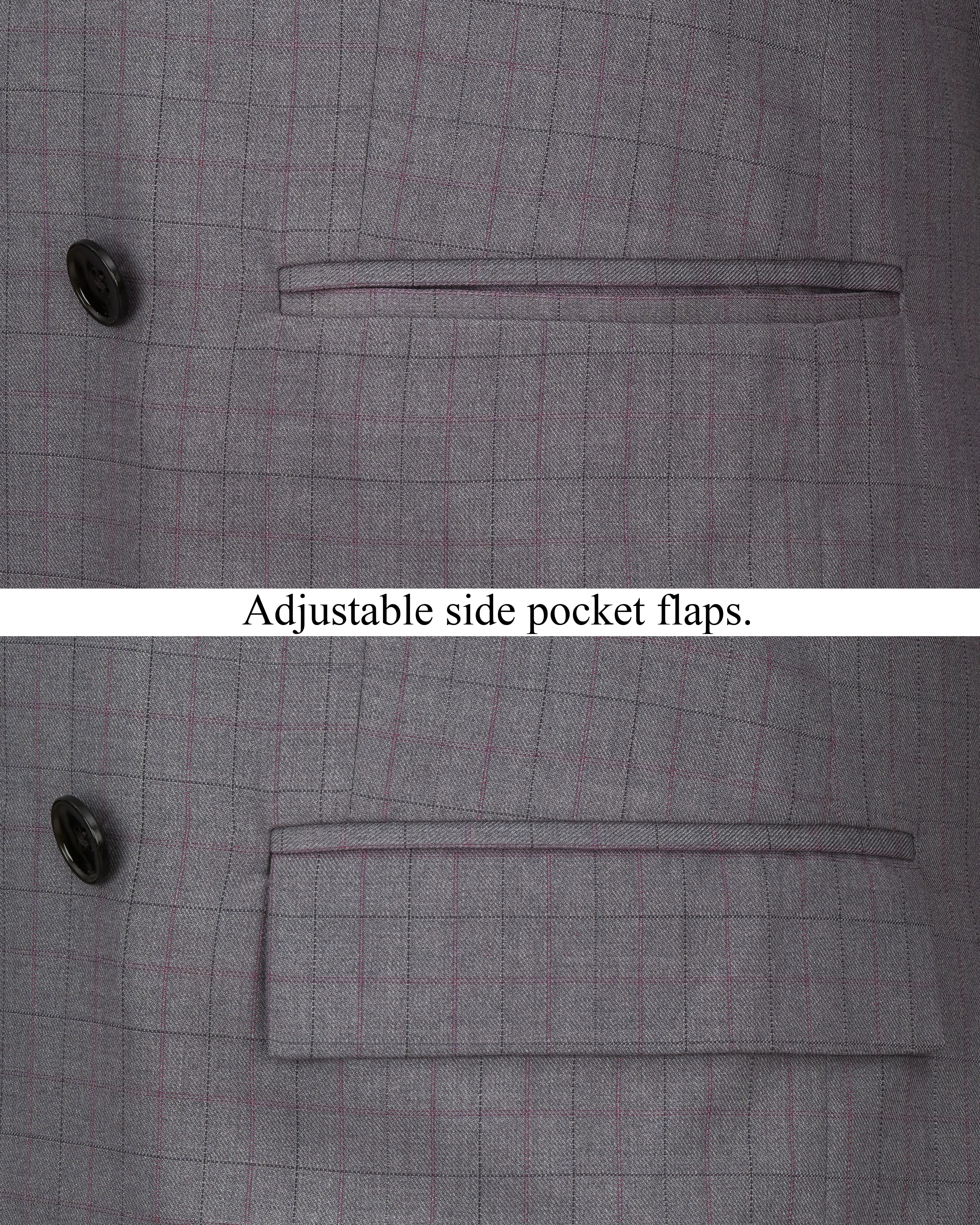 Storm Dust Gray Plaid Double Breasted Blazer