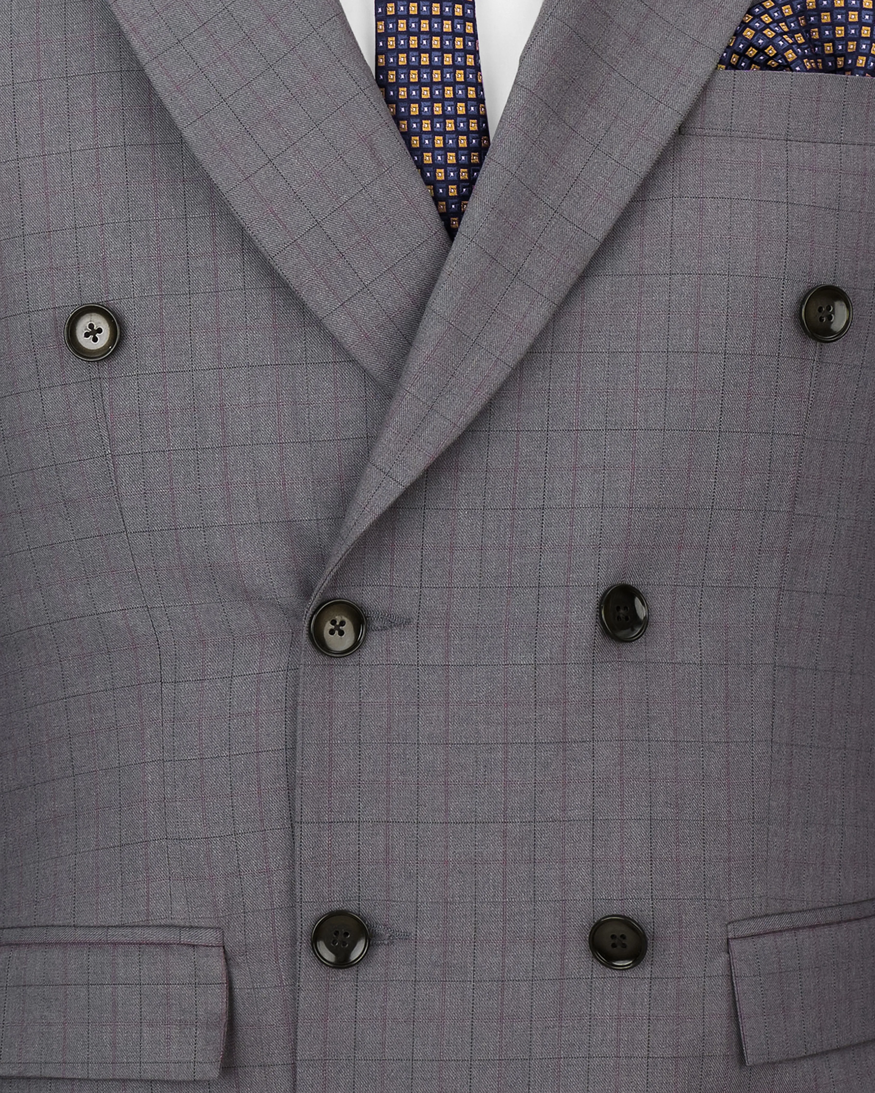 Storm Dust Gray Plaid Double Breasted Blazer
