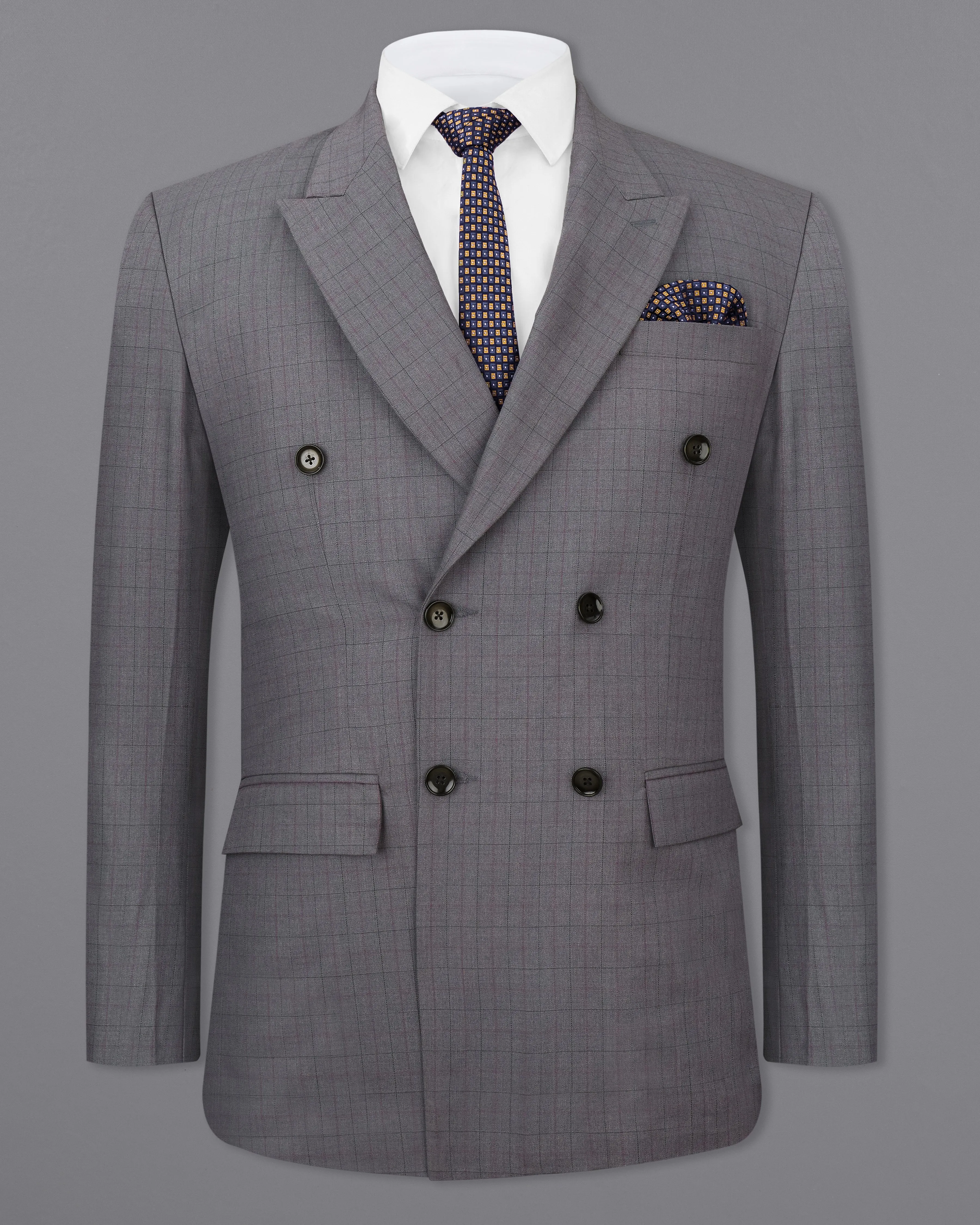 Storm Dust Gray Plaid Double Breasted Blazer