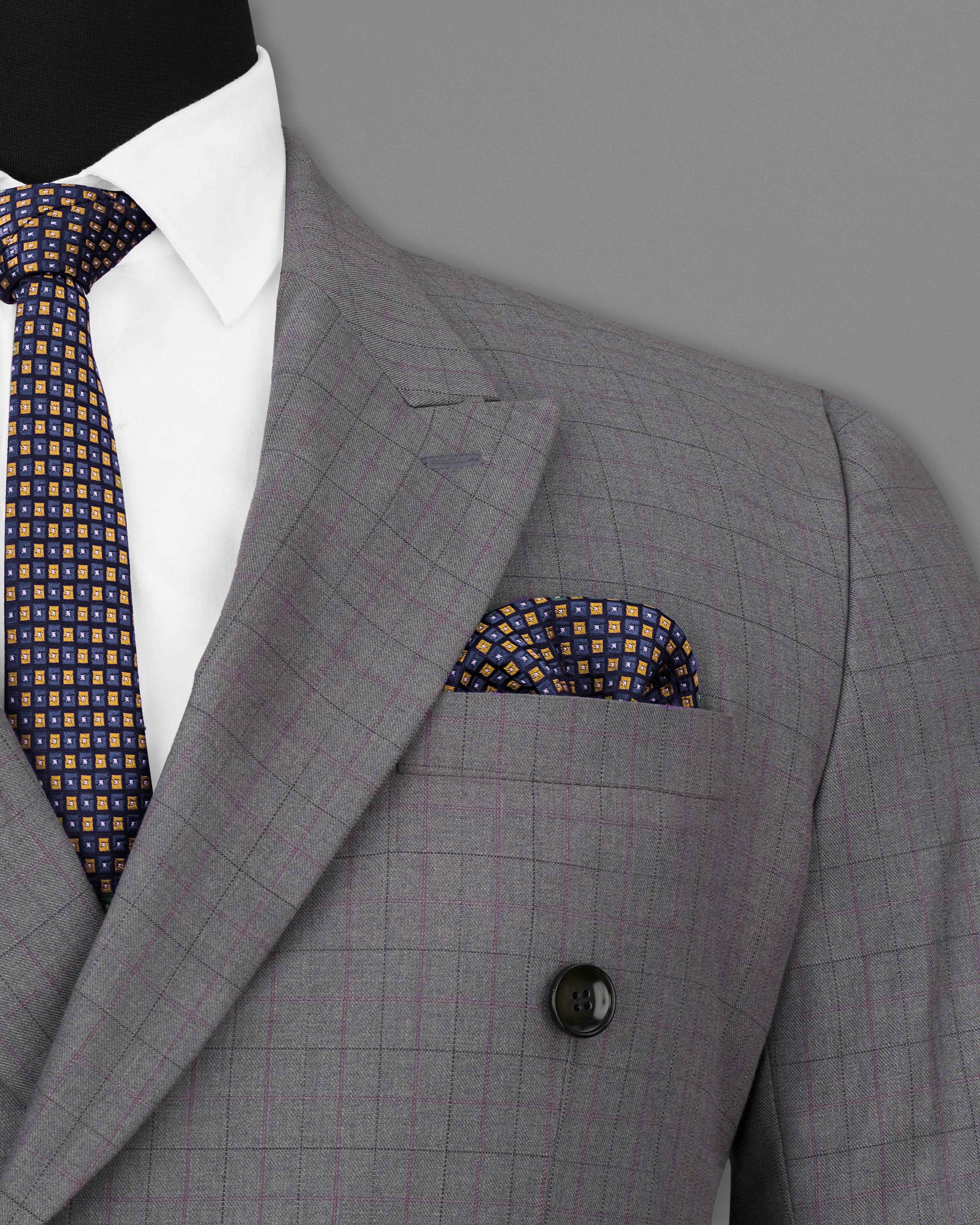 Storm Dust Gray Plaid Double Breasted Blazer