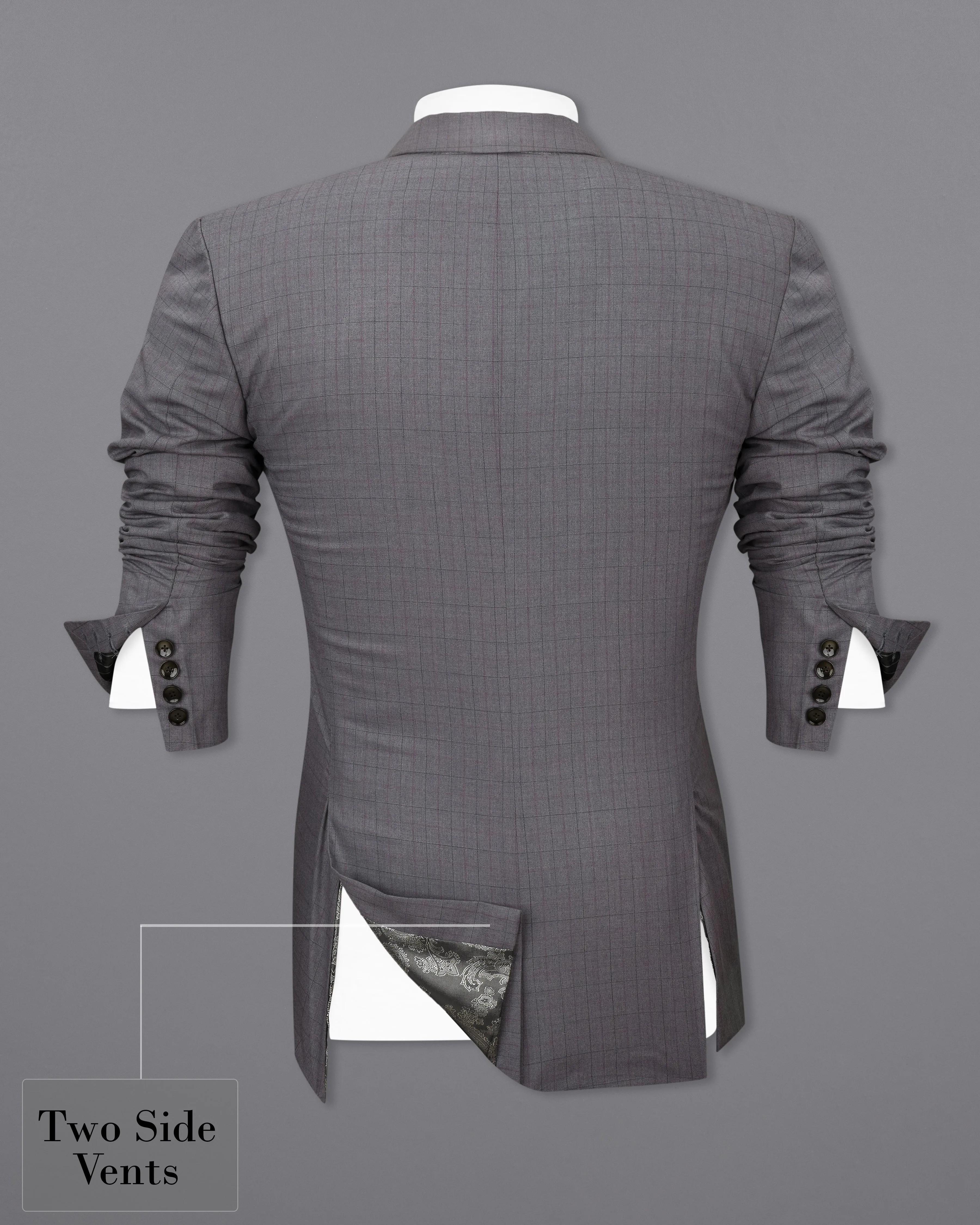 Storm Dust Gray Plaid Double Breasted Blazer