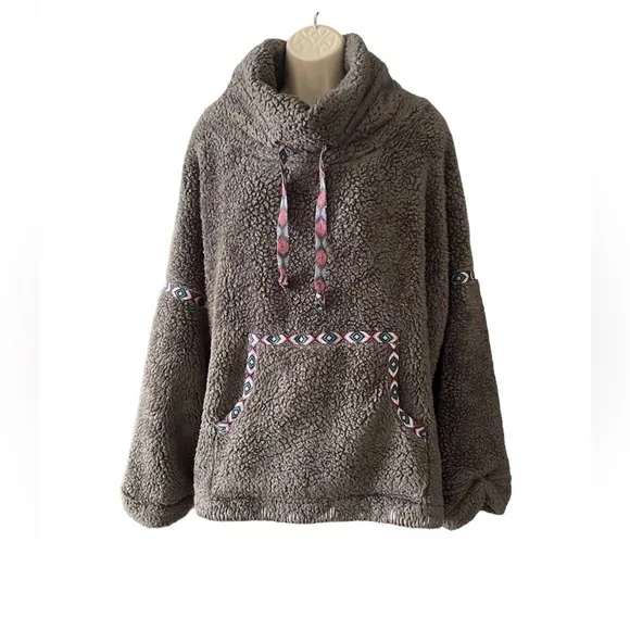 Sundance Mountain Loft Fleece Pullover Size L Petite Grey Teddy Lightweight Boxy