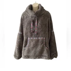 Sundance Mountain Loft Fleece Pullover Size L Petite Grey Teddy Lightweight Boxy