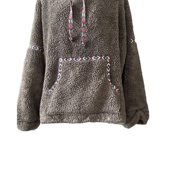 Sundance Mountain Loft Fleece Pullover Size L Petite Grey Teddy Lightweight Boxy
