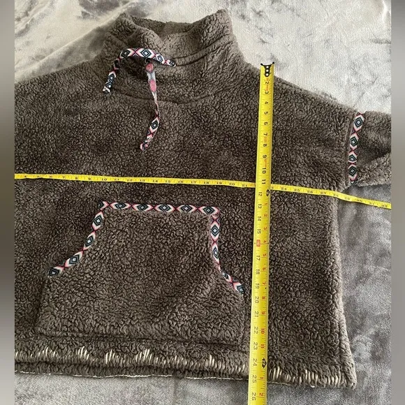 Sundance Mountain Loft Fleece Pullover Size L Petite Grey Teddy Lightweight Boxy