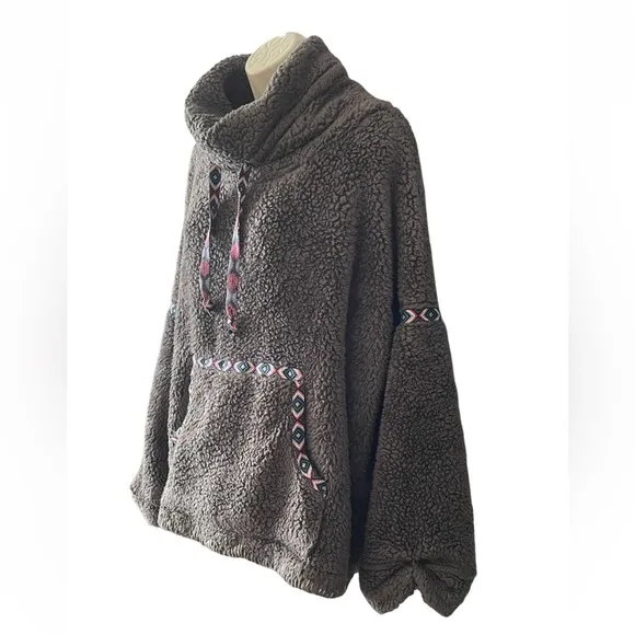 Sundance Mountain Loft Fleece Pullover Size L Petite Grey Teddy Lightweight Boxy