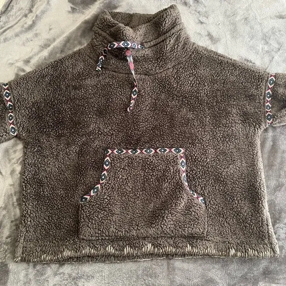 Sundance Mountain Loft Fleece Pullover Size L Petite Grey Teddy Lightweight Boxy