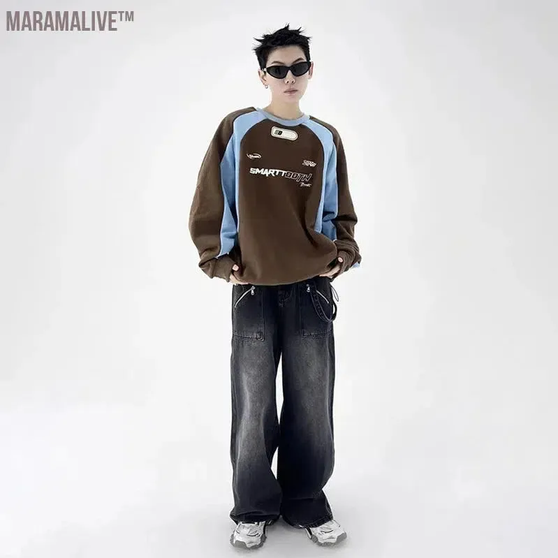 Sweatshirts Men Vintage Streetwear Motorcycle Patchwork Harajuku Pullover Hippie Male Sweatshirt Tops Spring