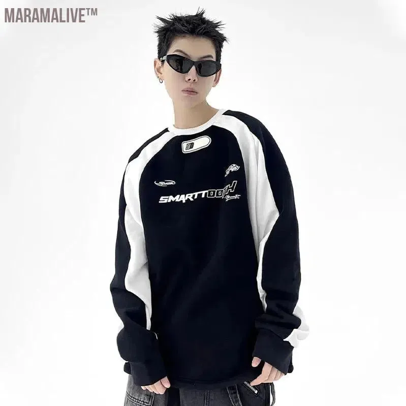 Sweatshirts Men Vintage Streetwear Motorcycle Patchwork Harajuku Pullover Hippie Male Sweatshirt Tops Spring