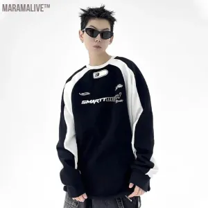 Sweatshirts Men Vintage Streetwear Motorcycle Patchwork Harajuku Pullover Hippie Male Sweatshirt Tops Spring