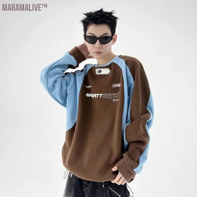Sweatshirts Men Vintage Streetwear Motorcycle Patchwork Harajuku Pullover Hippie Male Sweatshirt Tops Spring