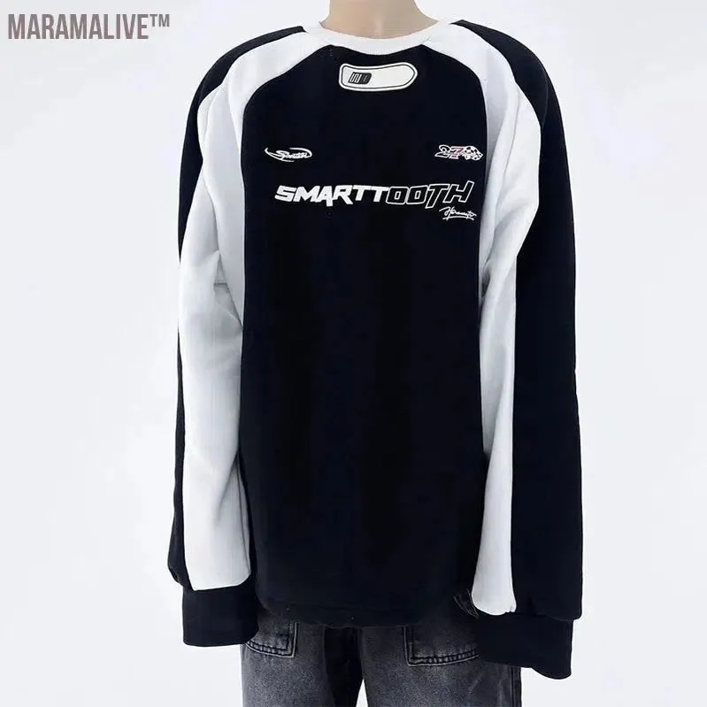 Sweatshirts Men Vintage Streetwear Motorcycle Patchwork Harajuku Pullover Hippie Male Sweatshirt Tops Spring