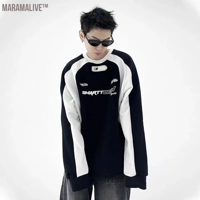 Sweatshirts Men Vintage Streetwear Motorcycle Patchwork Harajuku Pullover Hippie Male Sweatshirt Tops Spring