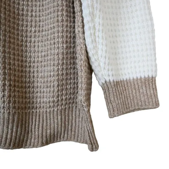 T Tahari Womens 2X Checker Board Pullover Sweater in Camel and Ivory NEW
