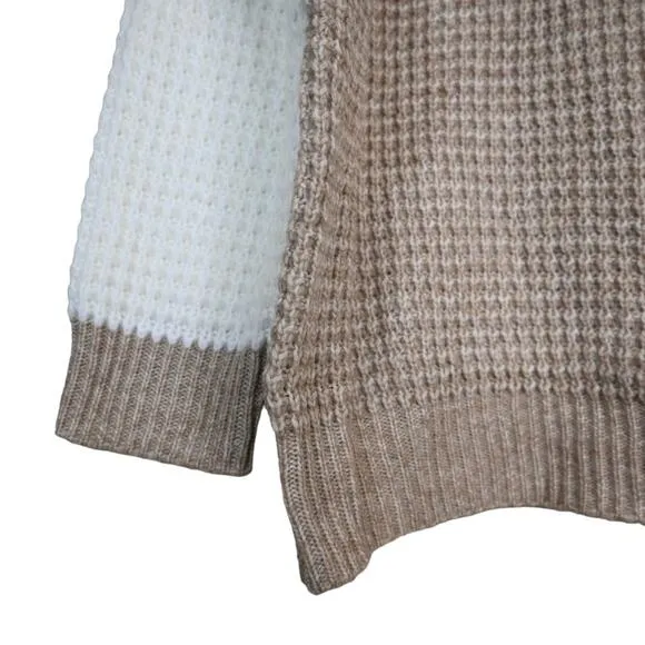 T Tahari Womens 2X Checker Board Pullover Sweater in Camel and Ivory NEW