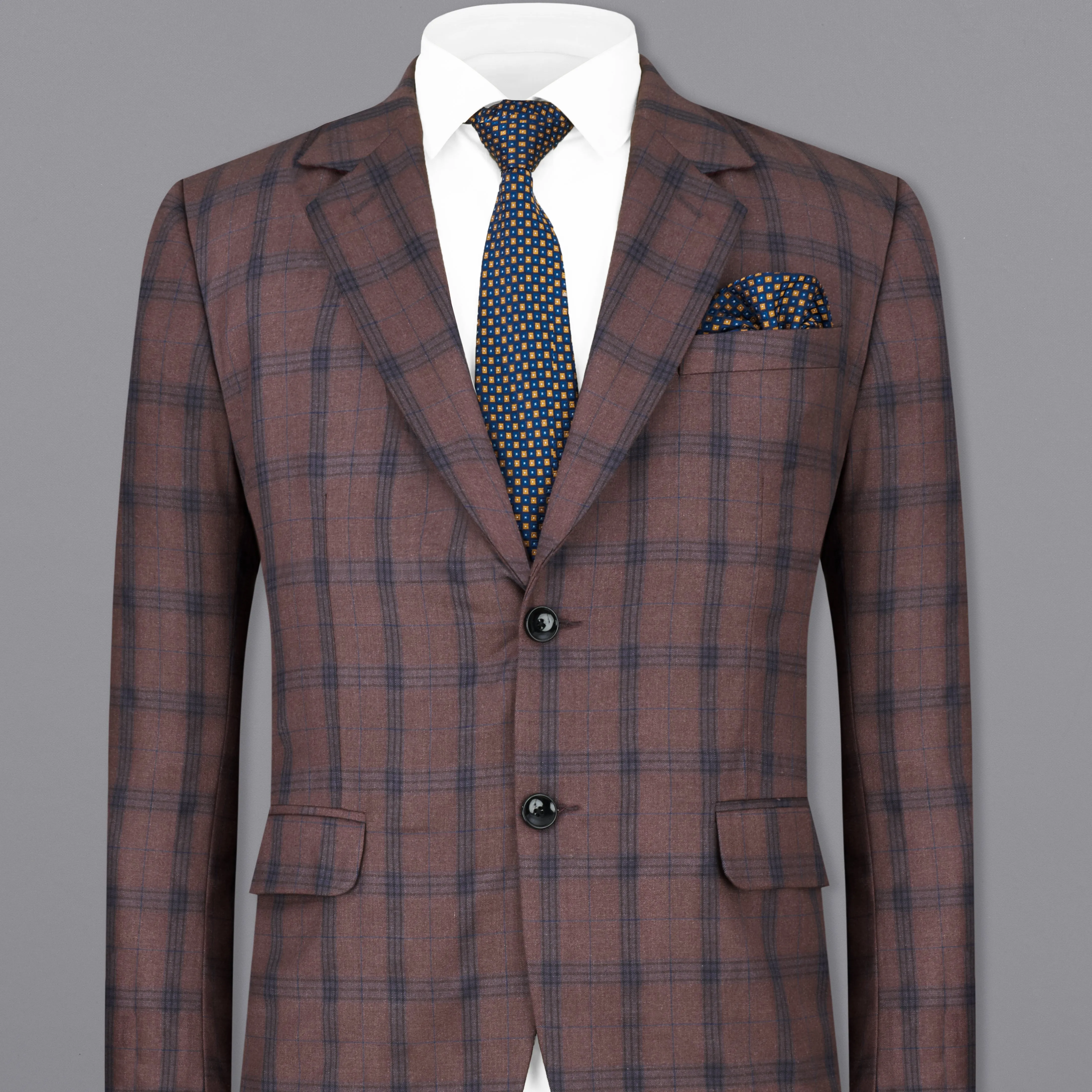 Taupe Brown Plaid Single Breasted Blazer