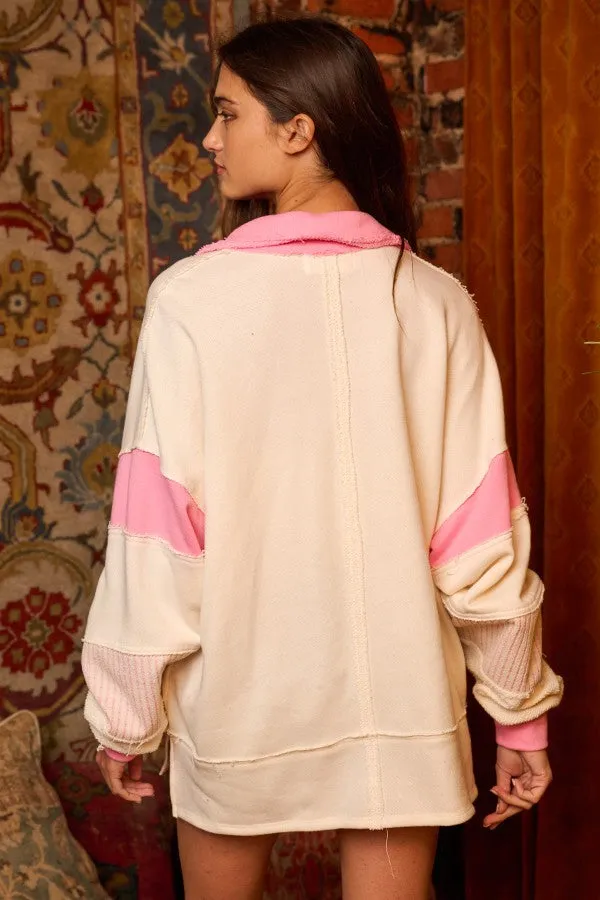 Tessa Terry Knit Top - Pink/Ivory